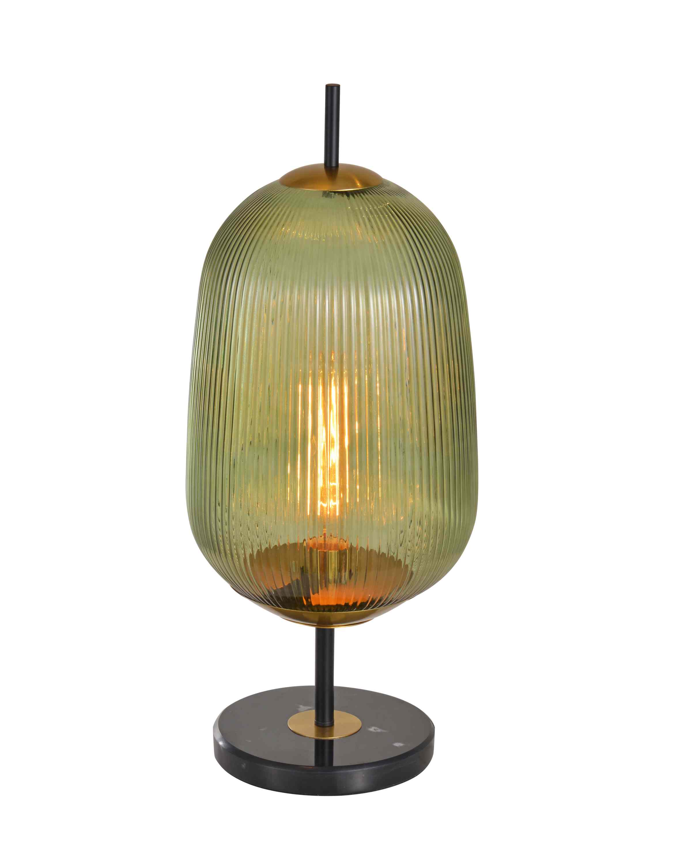 Vintage şaquli yivli yaşıl şüşə stolüstü lampa